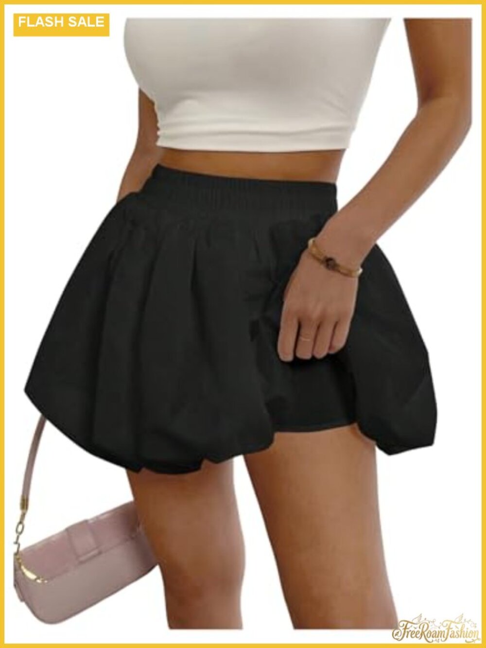 Women's Bubble Mini Skirt High Waisted A-Line Ruffle Elastic Skort